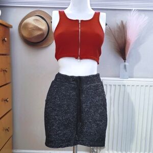 Wool Knit Heather Grey Double Lined Drawstring Skirt​